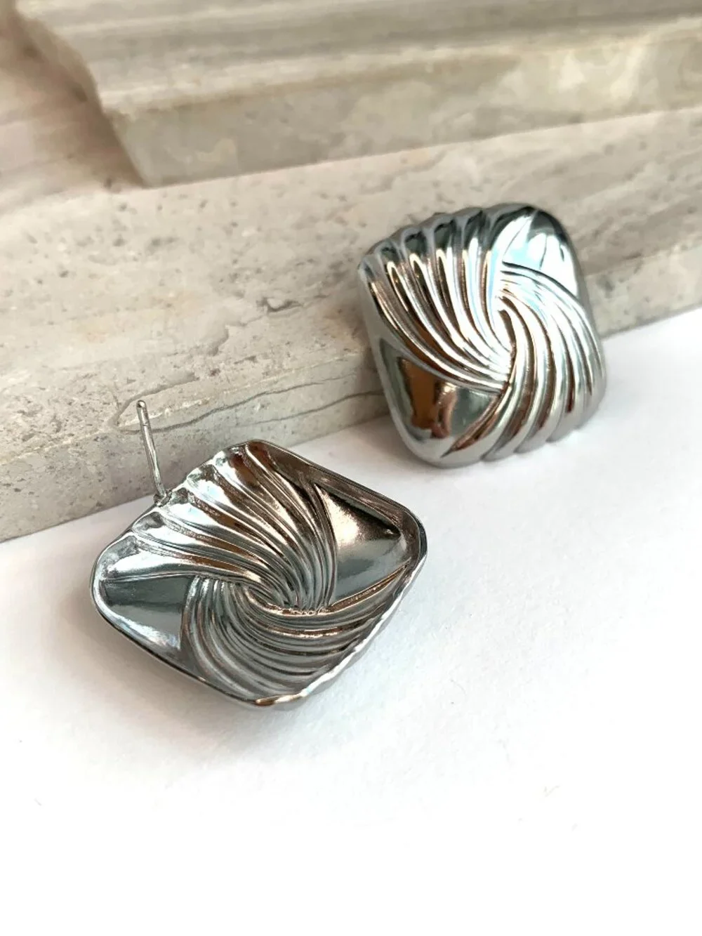 NEW~ Anthropologie Silver Swirl Square Post Earrings